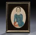 American School 19th Century Small Portrait of a Young Woman Holding a Red Book