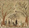 Folk Art Appliqued Needlework Picture of a Family Outing