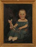 Sturtevant J Hamblen Maine Massachusetts fl 18371856 Portrait of Young Girl Seated in a Rocking Chair with Her Dog
