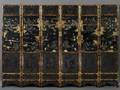 Sixpanel Wood and Black Lacquer Inlaid Folding Screen