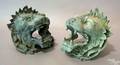 Pair of cast lions head drain spouts