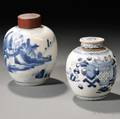 Two Small Blue and White Ginger Jars