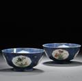 Pair of Famille Rose Blueground Bowls