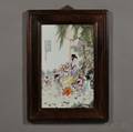 Framed Famille Rose Painted Porcelain Plaque