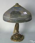 Arts  Crafts table lamp with reverse painted shade