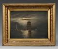 Attributed to Clement Drew American 18061889 Moonlit Sail Off the Boston Coast