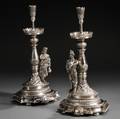 Pair of Russian Figural 875 Silver Candlesticks