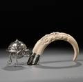 American Sterling Silver and Carved Boar Tusk Cigar Lighter