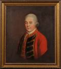 British School 18th Century Style Portrait of a Gentleman in a Red Military Coat and Powdered Wig