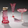 Three Pieces of Cranberry CuttoClear Glassware