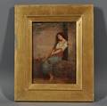 Continental School 19th Century Maiden Seated in a Walled Garden