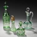 Four Pieces of Green CuttoClear Glassware
