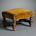 William  Mary Carved and Upholstered Oak Footstool