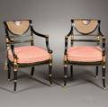 Two Regencystyle Ebonized and Parcelgilt Armchairs