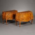 Pair of Italian Olivewood Parquetry Commodes