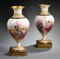 Pair of Sevresstyle Handpainted Porcelain Urns