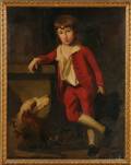 AngloContinental School 18th Century Portrait of a Boy in Red Beside a Column with His Dog