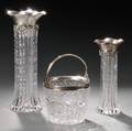 Three Sterling Silvermounted Colorless Cut Glass Items