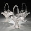 Three Colorless Cut Glass Flower Baskets