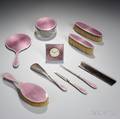 Tenpiece Tiffany  Co Sterling Silvermounted and Lilac Guillocheenameled Dresser Set