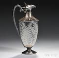 English Sterling Silvermounted Etched Glass Wine Ewer