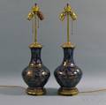 Pair of Gilt Blue Porcelain Vase Table Lamps