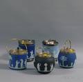 Five Wedgwood Jasper Biscuit Jars