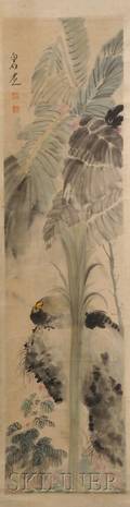 Hanging Scroll Depicting a Bird and Lotus Pond