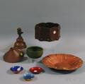 Seven Copper Wood and Enamel Items