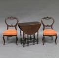 Walnut Veneer Gateleg Table and Two Walnut Victorian Chairs