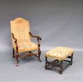 Jacobeanstyle Mahogany Carved and Upholstered Armchair and Ottoman