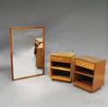 Pair of Drexel Midcentury Walnut Side Tables and a Mirror