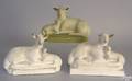 Three chalkware sheep and lamb figures mid 19th c