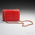 Chanel Red Leather Snake Skinpattern Shoulder Bag