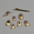 Six Gold and Enamel Elks Teeth Pendants