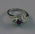 14kt White Gold Ruby and Diamond Twinstone Ring