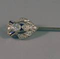 14kt White Gold Diamond and Sapphire Art Deco Stickpin