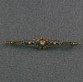 Krementz 14kt Gold Sapphire Diamond and Seed Pearl Bar Pin
