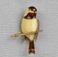 18kt Gold and Enamel Chickadee Brooch