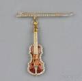 18kt Gold Enamel and Diamond Violin Brooch