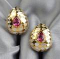 18kt Gold Pink Tourmaline and Motherofpearl Harlequin Earclips Angela Cummings