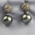 18kt White Gold Tahitian Pearl and Diamond Earpendants