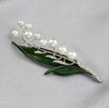 Platinum Enamel and Cultured Pearl LilyoftheValley Brooch Marcus  Co