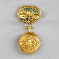 Art Nouveau 14kt Gold and PliqueaJour Enamel Watch Pin Riker Bros