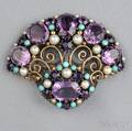 Arts  Crafts Amethyst Split Pearl and Turquoise Clip Brooch Dorrie Nossiter