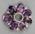18kt Gold Amethyst and Diamond PendantBrooch