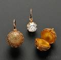 Fine Pair of Antique Gold and Diamond Earpendants and Coach Covers