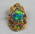 Arts  Crafts Black Opal Demantoid Garnet and Sapphire Brooch Tiffany  Co