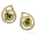18kt Gold Peridot and Diamond Havemeyer Earclips Christopher Walling