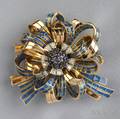 18kt Gold PliqueaJour Enamel and Gemset Bow Brooch